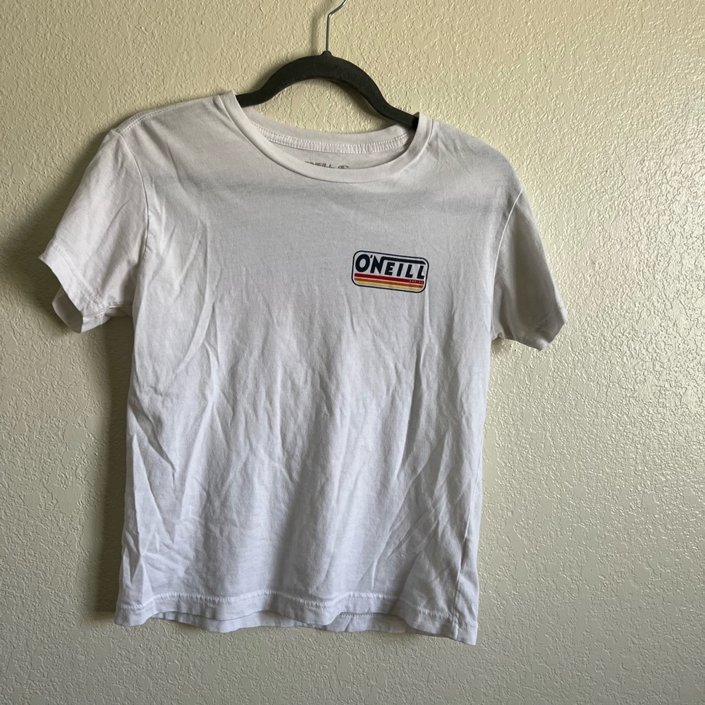 O’Neill boys x large t shirt white with blue/yellow/orange design
